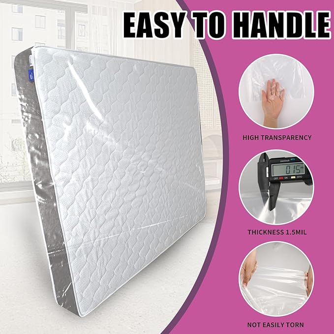 2 PK King/California King Mattress Bag for Moving, Waterproof Plastic Mattress Cover & Mattress Bag for Disposal