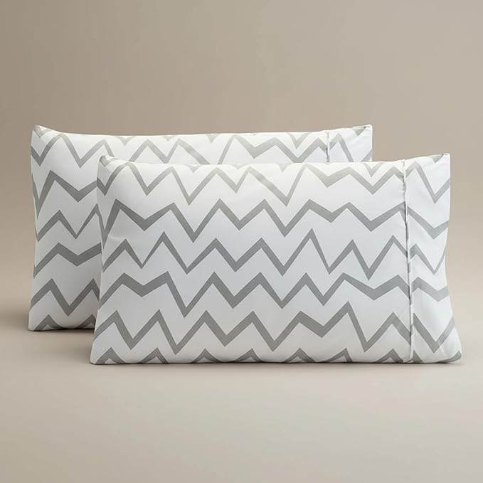 Elegant Comfort Luxury Ultra-Soft 2-Piece Pillowcase Set - 1500 Premium Hotel Quality Microfiber Double Brushed - Wrinkle Resistant, Standard/Queen, Chevron Pattern Gray