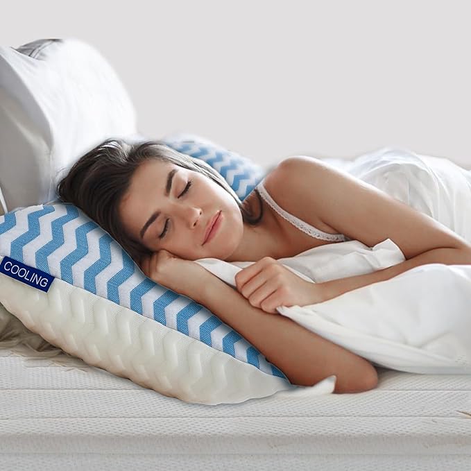 Pillows Standard Size - Adjustable Firm Pillow for Back Stomach and Side Sleeper - Shredded Memory Foam Cooling Pillow for Neck and Shoulder Pain with Washable Cover and Bonus Foam Fill