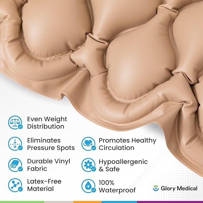 Glory Medical MT‑01 Alternating Pressure Mattress Topper – 12‑Minute Air Cycle, Waterproof Vinyl, Hypoallergenic & Latex‑Free Design, Supports Healthy Circulation for Hospital & Home Beds