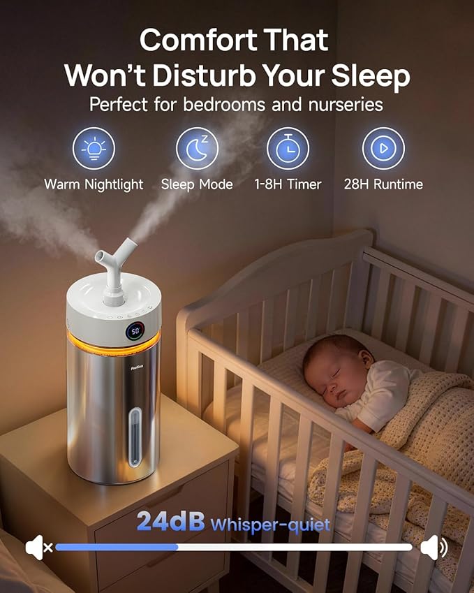 Feekaa Stainless Steel Humidifier Dishwasher Safe, 6L/1.6Gal Cool Mist Humidifiers for Bedroom, Easy to Clean Humidifier Large Room with Diffuser, Humidifiers for Baby Nursery Living Room Office Plant