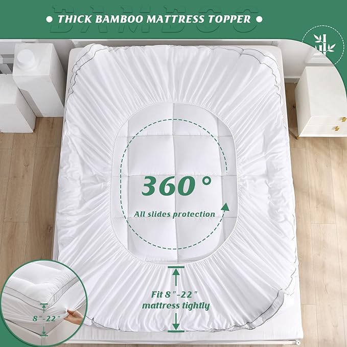 GRT Pillowtop Mattress Topper Twin XL Size, Rayon from Bamboo Mattress Cover Padded with 900gsm 3D Snow Down Alternative Filling, Extra Thick Mattress Pad Twin XL for Back Pain