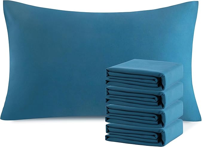 NTBAY Queen Pillowcase Set - 4 Pack Brushed Microfiber 20x30 Pillowcases - Soft, Wrinkle-Free, Fade-Resistant, Stain-Resistant, Teal Blue Pillowcases with Envelope Closure - 20x30 Inches, Teal Blue