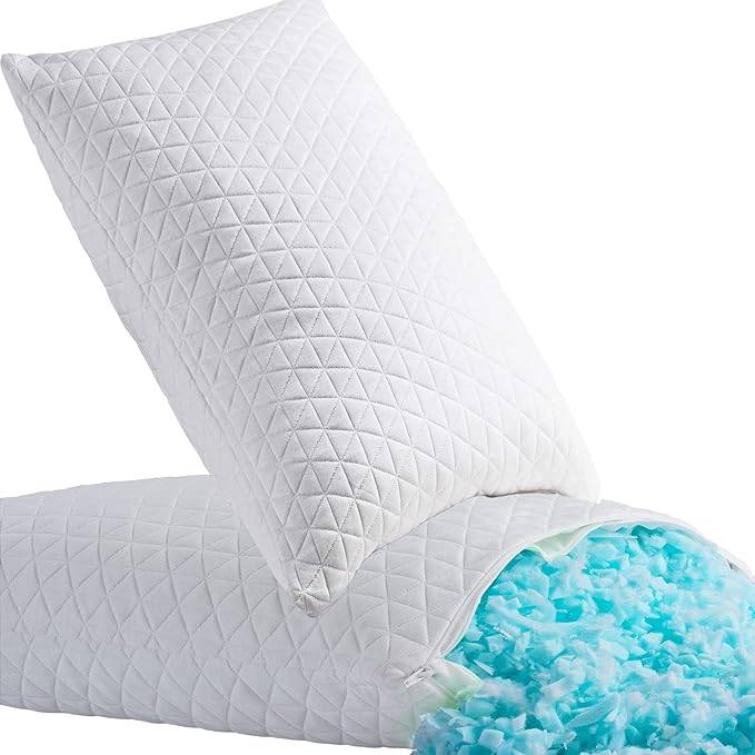 KEYOOHOME Shredded Memory Foam Pillows for Sleeping,Bed Pillows Standard Size Set of 2 Pack Cooling Adjustable,Good for Side and Back Sleeper with Washable Removable Cover
