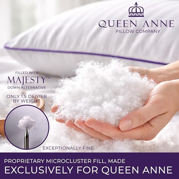 Queen Anne Hotel Pillows Queen Size Bed Pillow for Sleeping – Adjustable Luxury Down Alternative for Side & Back Sleepers, Firm Support, Cooling, Hypoallergenic, Made in USA