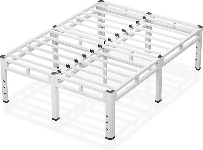 NKZ 22 Inch Full Size Bed Frame, Metal Bed Frame & Box Spring 2 in 1 Platform with Round Corner Legs, 4000Lbs Heavy Duty Metal Frame, Mattress Slide Stopper, Headboard Hole, Noise-Free, Easy Assembly