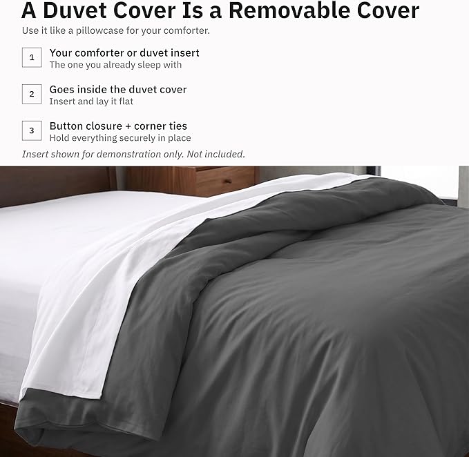 Twin XL/Twin Size Duvet Cover Only - Premium 400 Thread Count, Natural 100% Cotton Duvet Cover, Soft Sateen Weave, Button Closure and Corner Ties - Grey