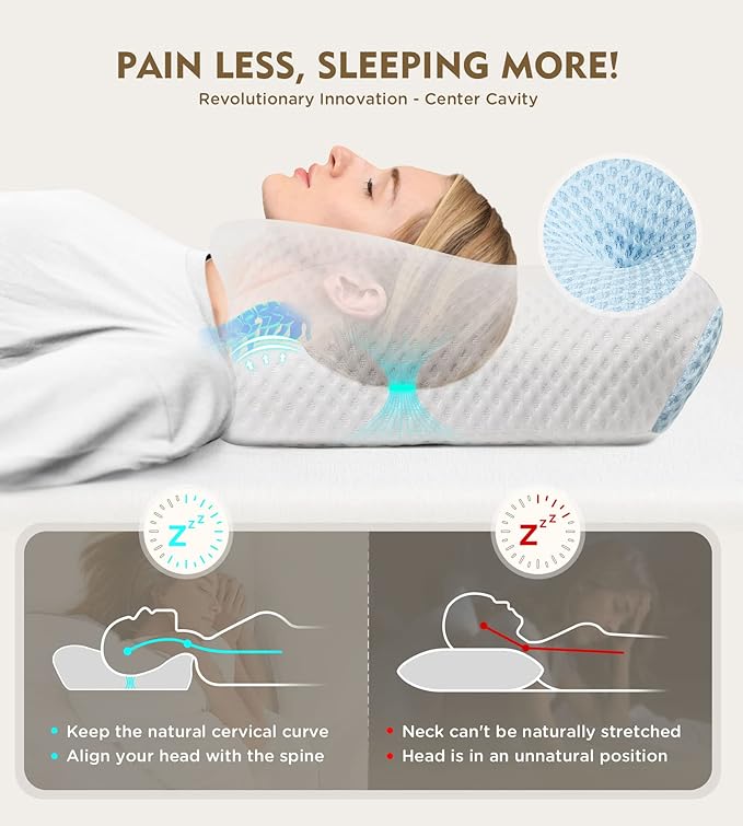Osteo Cervical Pillow for Neck Pain Relief, Hollow Design Odorless Memory Foam Pillows with Cooling Case, Adjustable Orthopedic Bed Pillow for Sleeping, Support for Side Back Sleepers