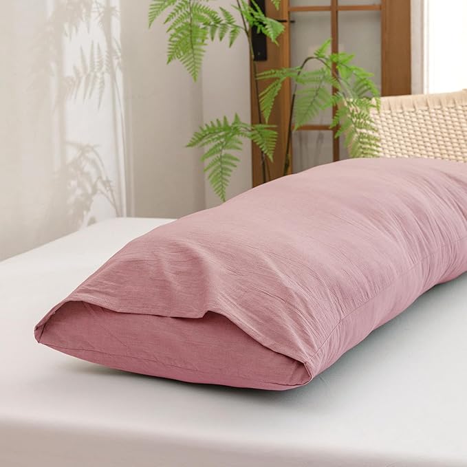 BESTOUCH 100% Washed Cotton Pillowcase for Hair and Skin Linen Feel Soft Comfortable Breathable 1 Pcs Pillow Case with Envelope Closure Solid Red Pink Body 20x54 Inches