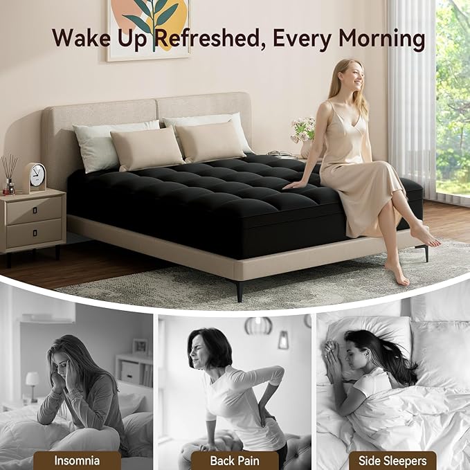 ABENE Mattress Topper for Back Pain Relief, Extra Thick Mattress Pad Pillowtop, Soft Mattress Protector Cover with 8"-21" Deep Pocket, Overfilled Down Alternative Filling (Black, Full XL)