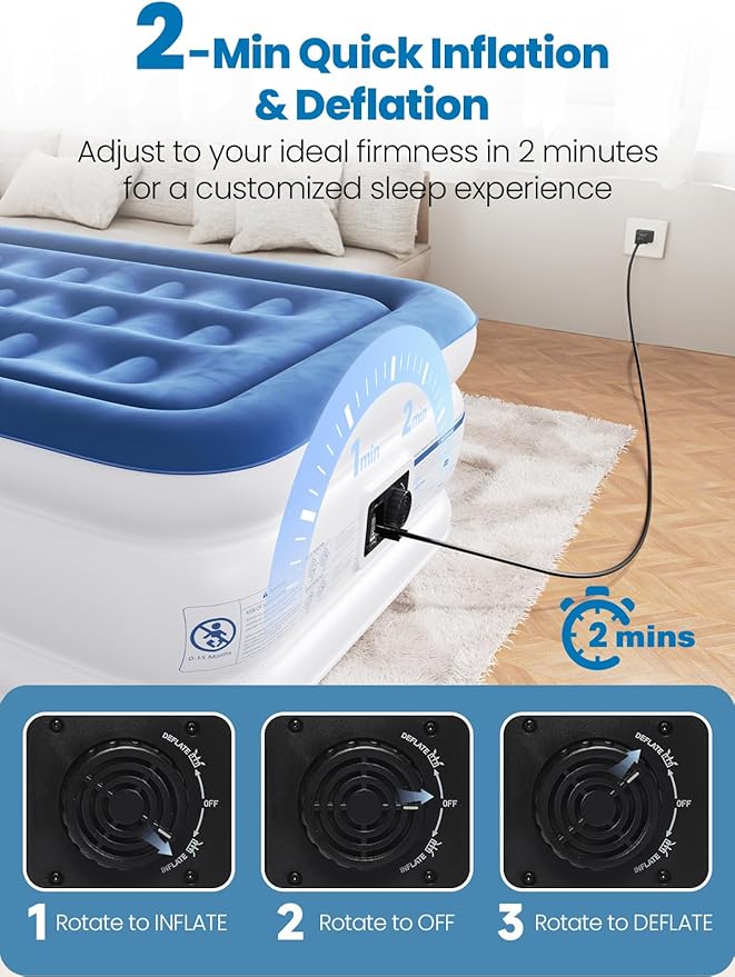 CHERIMOR Twin XL Air Mattress with Built-in Pump, 18" Raised Comfort, 80“ Length, 48Hr Leak-Proof Test, Upgraded Honeycomb Pillar Design, Supports 500 lbs, 2-Min Inflation for Home Guests-Blue
