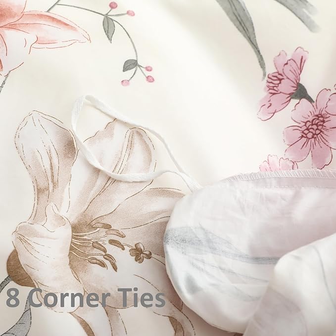 OAITE Duvet Cover Set King Size Floral Pattern 600 Thread Count Ultra Soft 100% Long Staple Cotton Duvet Cover Sets 3-PC, Breathable Duvet Cover with Zipper Closure & Corner Ties