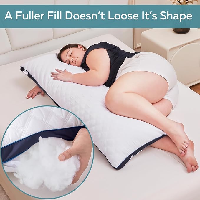 Oubonun Premium Adjustable Loft Quilted Body Pillows - Firm and Fluffy Pillow - Quality Plush Pillow - Down Alternative Pillow - Head Support Pillow - 21"x54"