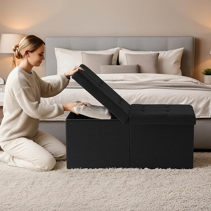 30-INCH Storage Ottoman Bench, Footrest with Storage, End of Bed Bench Coffee Table for Living Room, Bedroom, Entryway, Black