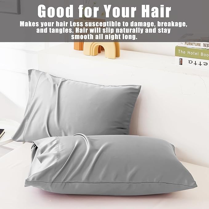 Pillow Cases Queen Size 2 Pack, Bamboo Rayon Cooling Pillowcases with Envelope Closure, Cool Breathable Pillow Case for Hot Sleepers & Night Sweats, 20x30 inch, Sliver Grey