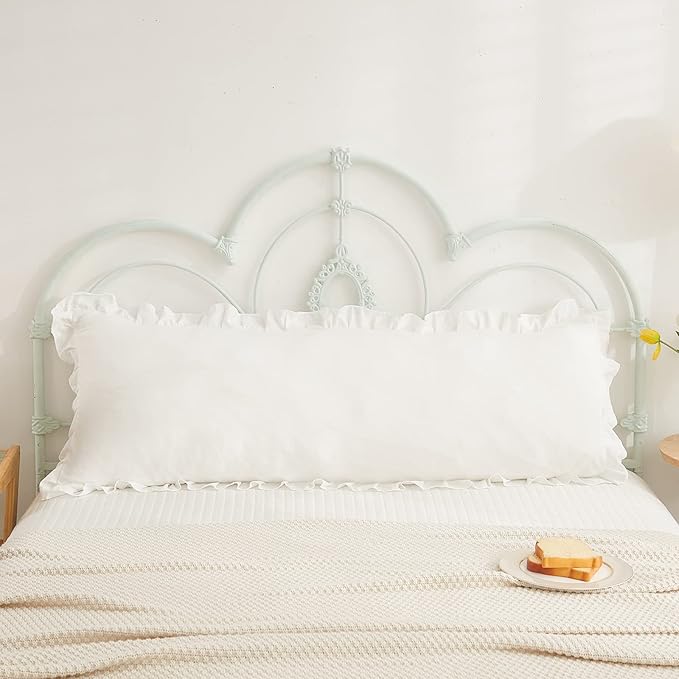 Boho White Body Pillowcase 20x54in - Ruffled Fringe Decor Sham