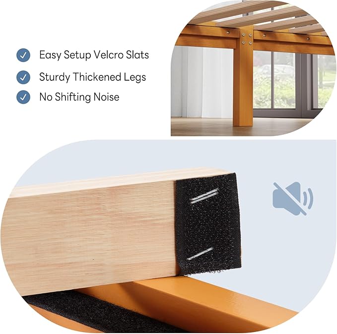 DUMOS 14 Inches Twin Size Wood Platform Bed Frame, Solid Wooden Mattress Foundation with Heavy Duty Wood Slat Support, Sturdy, No Box Spring Needed, Natural Pine