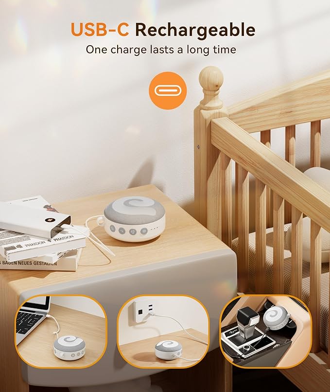 Dreamegg Portable Sound Machine Baby - D11 White Noise Machine for Baby Sleeping with Night Light, White Noise, Lullaby, Nature Sounds, Child Lock, USB Rechargeable Sound Machine for Travel Nursery