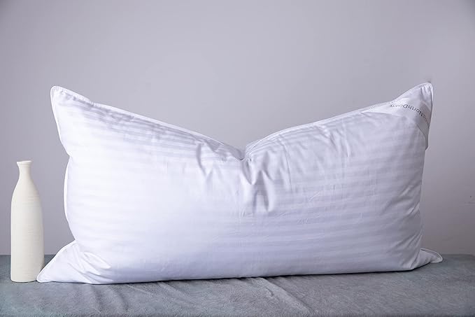 King Size Goose Down Feather Hotel Collection Bed Pillows for Sleeping One Pillow for Back, Stomach or Side Sleepers Stripe White Color