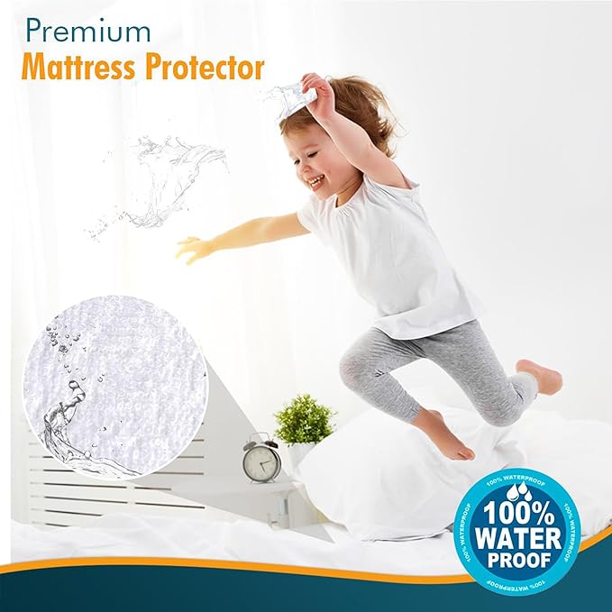 PlushDeluxe California King Mattress Protector, Breathable Soft Terry Cotton Fitted Sheet Bed Cover with Deep Stretchable Pockets, 100% Waterproof, Noiseless, Hypoallergenic, Mite Proof, 72"x84"x15"