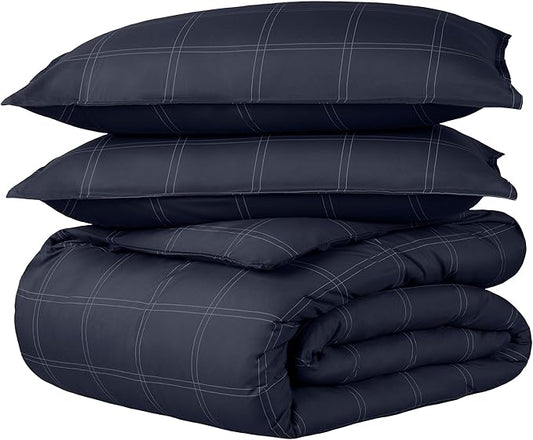 Bare Home Bedding Duvet Cover King Size - Premium 1800 Super Soft Collection - Lightweight, Cooling - Soft Breathable Bedding Duvet Cover (King, Modern Plaid - Midnight Blue/White)