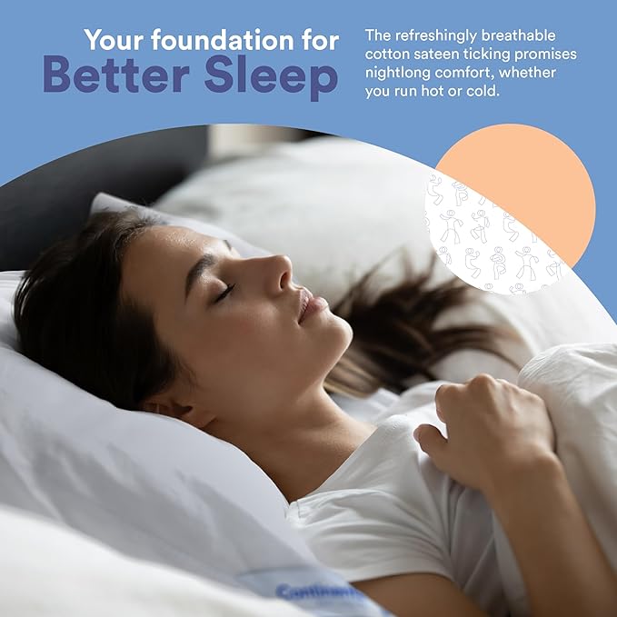Continental Bedding 50/50 Down Feather Pillow, Fluffy Hotel Quality Side Sleeper Support, Breathable 300TC Cotton, RDS and Oeko TEX Certified