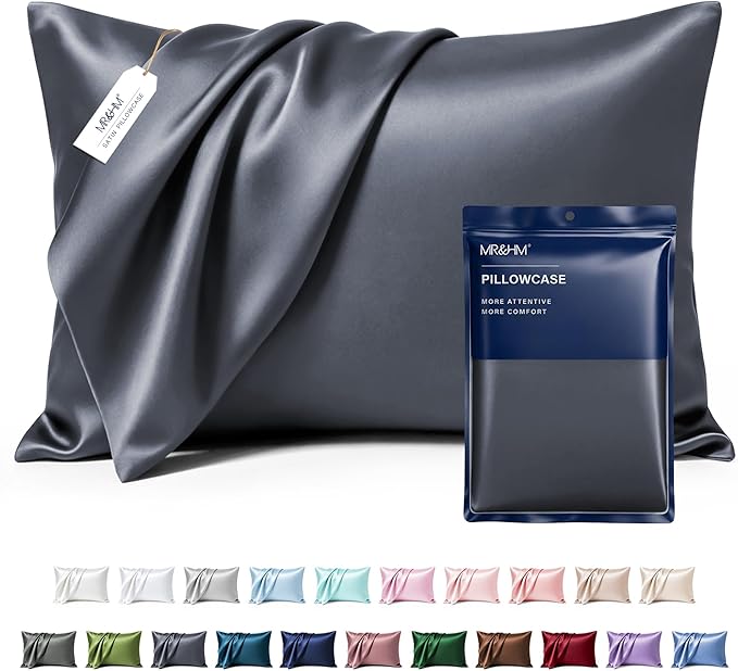MR&HM Satin Pillowcase for Hair and Skin, Silk Satin Pillowcase 2 Pack, King Size Pillow Cases Set of 2, Silky Pillow Cover with Envelope Closure (20x40, Space Grey)
