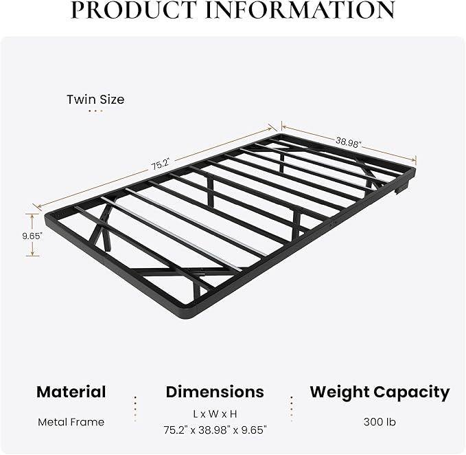 SHA CERLIN Floating Bed Frame Twin Size with Smart LED Lights and Charging Station, Heavy Duty Metal Platform Bed with Modern Design,No Box Spring Needed, Easy Assembly, Matte Black