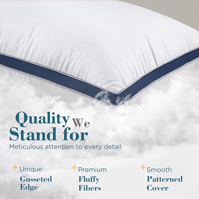 viewstar Bed Pillows Queen Size Set of 2, Firm Support Down Alternative Gusseted Pillows for Side, Back, or Stomach Sleepers, Navy