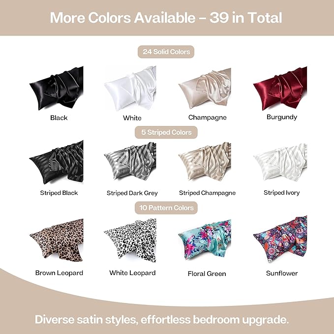 MR&HM Satin Body Pillow Cover, Soft and Breathable Body Pillow Case with Envelope Closure, Cooling and Silky Long Pillowcase for Hair and Skin,Grey (20x54, Champagne)