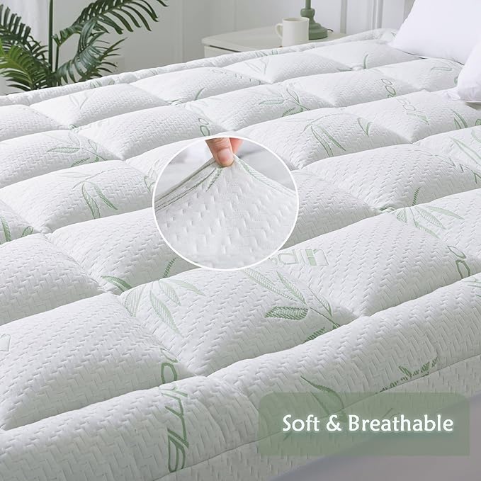 WhatsBedding Full Mattress Topper, Soft Pillow Top Mattress Topper with Deep Pocket Fits 8–21 Inch,7D Spiral Fiber Filling, Bamboo Viscose Air Layer Mattress Topper Full.