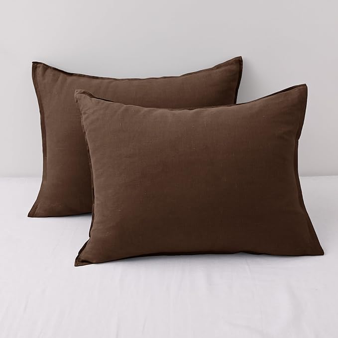 CHUFFED 100% French Linen Pillow Cases Standrad Size Set of 2, Stone Washed Flax Pillow Shams with Zipper Closure - Breathable & Cooling for Hot Sleepers,20x26 Inches,Cocoa