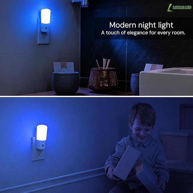 LOHAS-LED Blue Night Light Plug in, 2 Pack Dimmable LED Night Lights, Decorative Wall Blue Light, Dusk to Dawn Sensor, Adjustable Brightness for Kids Room, Hallway, Bathroom,Bedroom