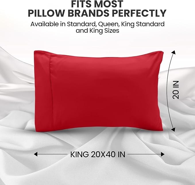 Utopia Bedding King Pillow Cases - 2 Pack - Envelope Closure - Soft Brushed Microfiber Fabric - Shrinkage and Fade Resistant Pillow Covers King Size 20 X 40 Inches (King, Red)
