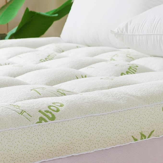 Bamboo_Viscose Mattress Topper Short Queen Size, Cooling Extra Thick Breathable Mattress pad, 8-21”Deep Pocket Soft Quilted Fitted Mattress Cover with Down Alternative Fill