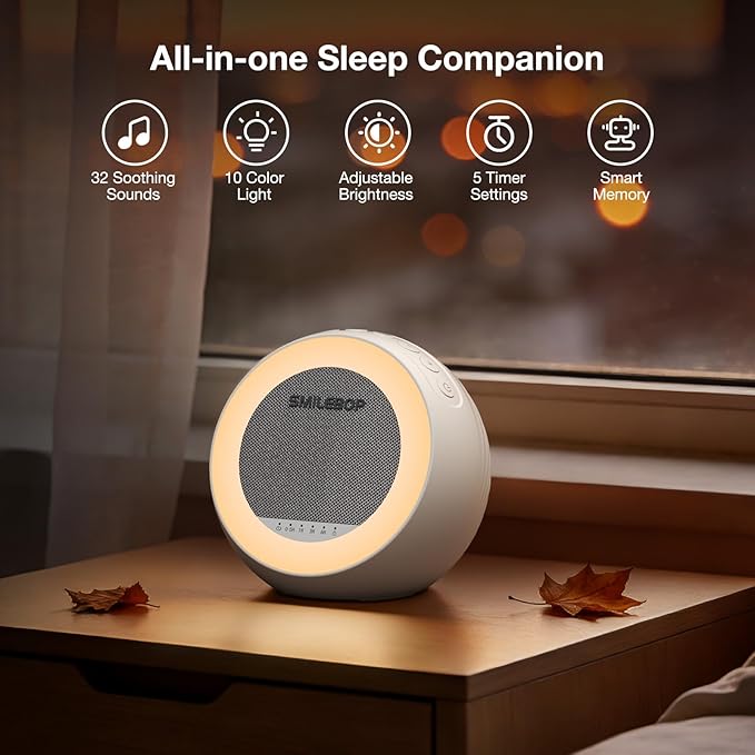 White Noise Sound Machine with Night Light, Portable Sound Machine for Baby and Adults with 10-Color Night Light, 32 Soothing Sounds & 5 Timer for Nursery, Home Office Privacy and Travel