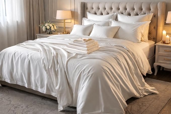 100% Egyptian Giza 92 Cotton Bed Sheet Set, 600 Thread Count, 4 Piece Soft & Breathable with Deep Pocket Fitted Sheet, Made in Egypt (White, King (U.S. Standard))