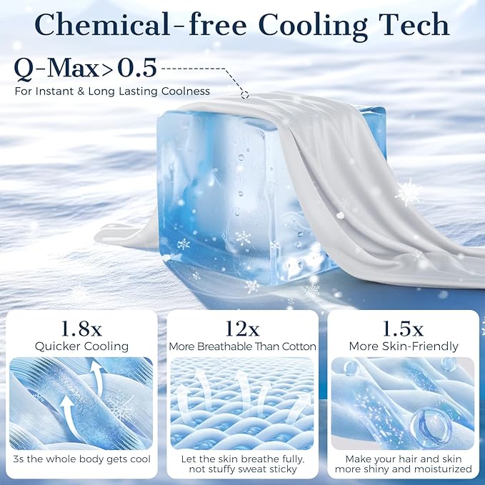 Cooling Pillow Cases 2 Pack King Size Cooling Pillowcases for Hot Sleeper Q-Max>0.5, Hydrates Skin & Hair, Reduces Wrinkles & Frizz, Soft Smooth Silky Pillowcases Envelope Set of 2, White