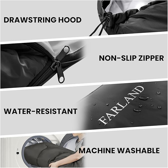FARLAND Sleeping Bags for Adults, 3 Season Warm & Cool Weather, Lightweight Camping Sleeping Bag for Kids Family Camping Essentials with Compression Sack for Hiking