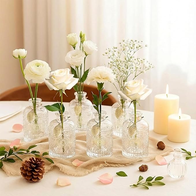 Glass Reed Diffusers Bottles for Home, Diffuser Bottles with 40PCS Reed Diffuser Sticks, Glass Bottle with Lids Apothecary Jar Flower Bud Vases, Set of 6