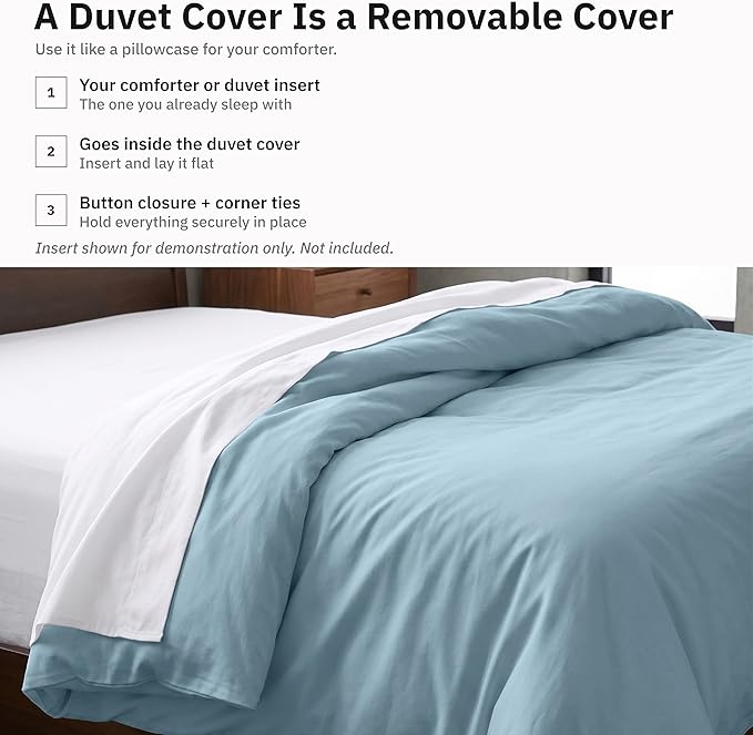 Duvet Cover Cotton Only - Premium 400 Thread Count, Natural 100% Cotton Twin Bed Duvet Cover, Soft Sateen Weave, Button Closure and Corner Ties - Sky Blue