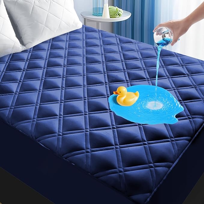 MEELUS Waterproof Queen Mattress Protector, Breathable Queen Size Mattress Pad Cover Fitted Deep Pocket 8"-21", Soft Noiseless Mattress Cover Washable Padded for Home Bedroom