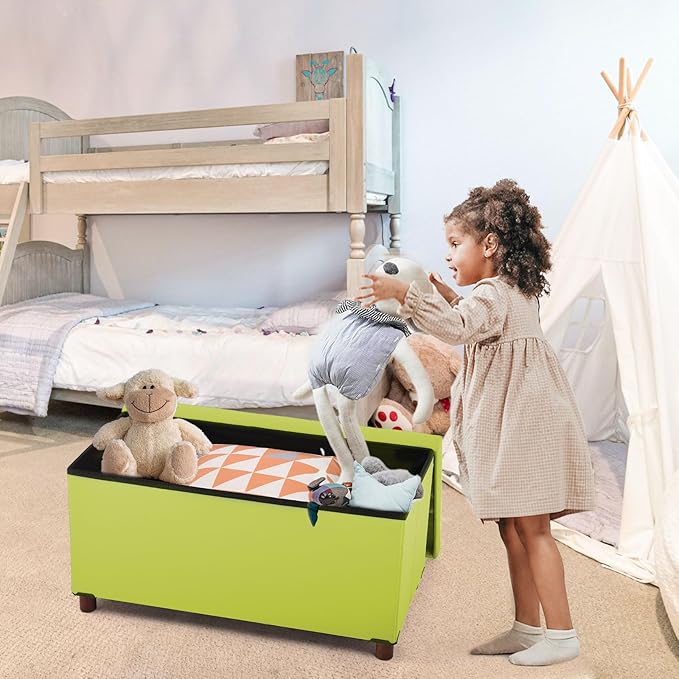 Dorriss Storage Ottoman for Living Room Ottoman with Tray Bedroom Foot Rest Stool with Legs Small Ottomans Coffee Table Foldable Footstool Faxu Leather (Light Green)