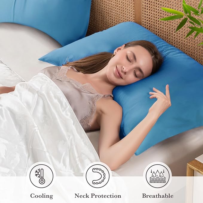 Curved Pillow Case King Size, Side Sleeper Pillow Cases Cover Cooling Rayon Derived from Bamboo with Zipper for hot Sleepers Hair and Skin, Breathable Silky Soft Pillowcase 1 Pack 20 * 36 Inches