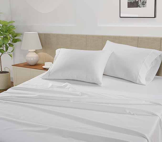 LANE LINEN 100% Cotton Sheets Full Size - 450 Thread Count Sateen Weave - Hotel Quality Softness, Great for Everyday Comfort - Securely Fits Matresses Upto 15'' Deep - Oeko TEX Certified - White