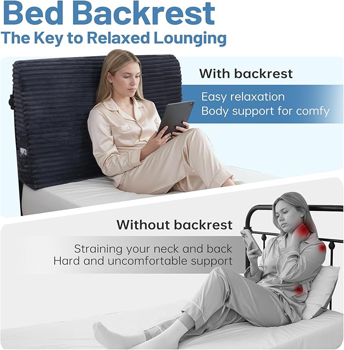 ENITYA Headboard Pillow Twin, 39"x24"x8" Dorm Headboard for Sitting up,Reading & Studying, Ergonomic Triangle Backrest with Removable Cover for Daybed, Grey