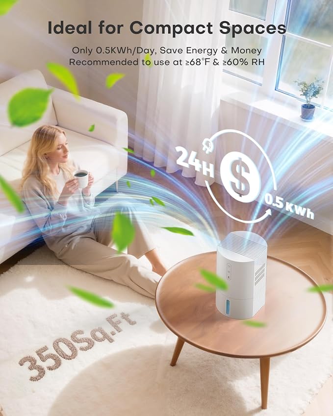 Dehumidifiers for Home, 35oz Dehumidifier for Bathroom with Auto Shut-off Auto Defrost, Whisper Quiet Dehumidifier for Bedroom Office RV Closet Wardrobe (White)