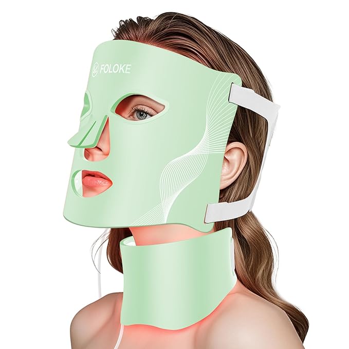 Red Light Therapy for Face, LED Light Therapy Mask Skin Care Mask & Neck, LED Red & NIR Light Therapy Wavelength for Home Use, Working Travel Yoga Sleep green