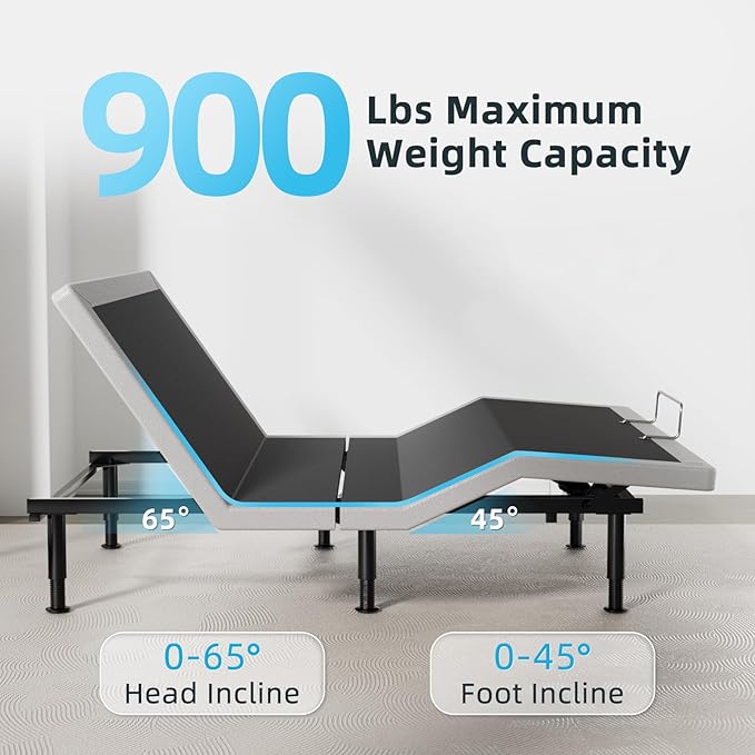 Heavy Duty King Adjustable Bed Frame, Wireless Remote, Dual USB Ports,Ergonomic Upholstered Bed Frame, Lift Motor, Under Bed Lighting, Independent Head and Foot Tilt