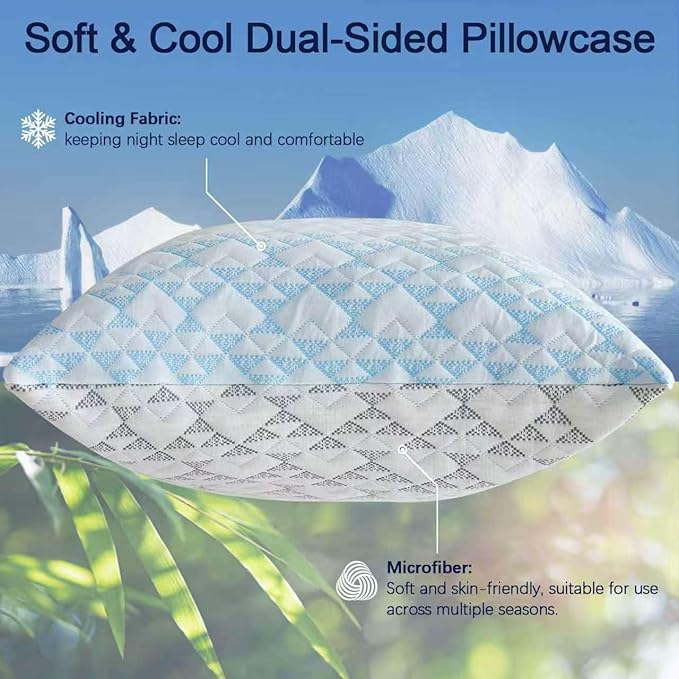 Cooling Shredded Memory Foam Pillows: Adjustable Bed Pillows for Sleeping, King Size Set of 2, Customizable Loft & Firm Support for Side Back Stomach Sleepers